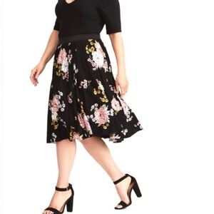 Torrid Black Floral Challis Midi Skirt Lined Tulle Swing A-Line 0 US 12 L